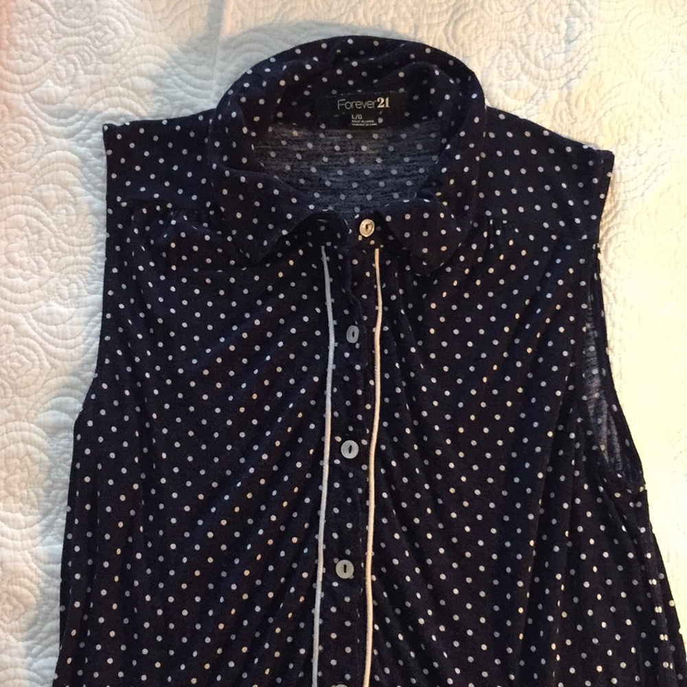 Cotton Navy and White Polka Dot Blouse!